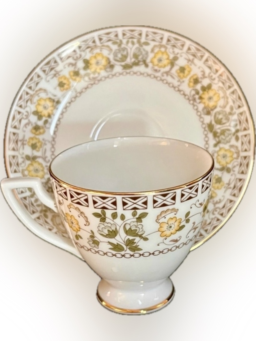 Royal Tettau Kenilworth Vintage Cup Saucer Yellow Floral Gold Cottagecore China